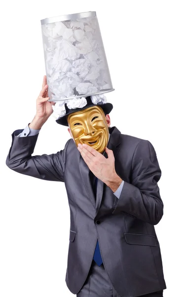 Concetto di spionaggio con uomo mascherato su bianco — Foto Stock