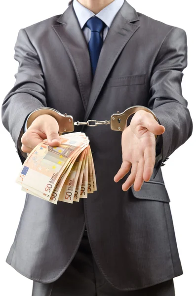 Handcuffed man with euro banknotes — Stock Photo, Image