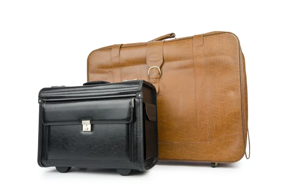 Concepto de viaje con maleta en blanco — Foto de Stock