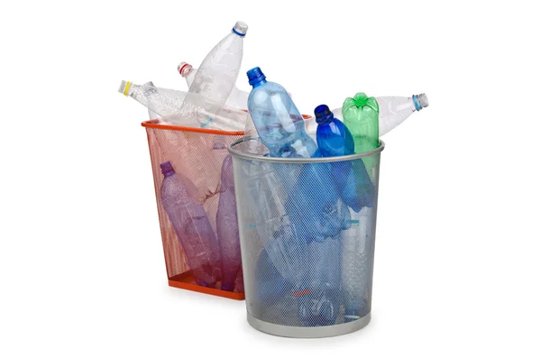 Пластикові пляшки в концепції переробки — стокове фото