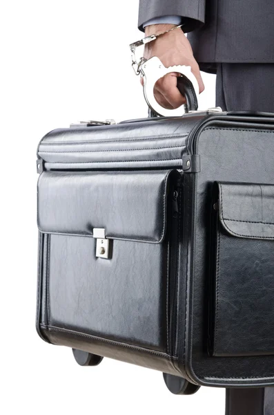 Man with briefcase and handcuffs — Stock Photo, Image