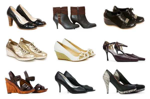 Colección de varios zapatos aislados en blanco — Foto de Stock