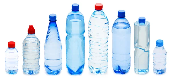 Many water bottles isolated on white — Stock Photo, Image