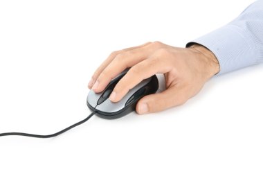 Hand working with computer mouse clipart