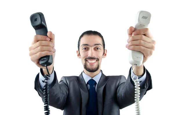 Hombre con teléfono aislado en blanco — Foto de Stock