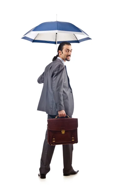 Zakenman met paraplu op wit — Stockfoto