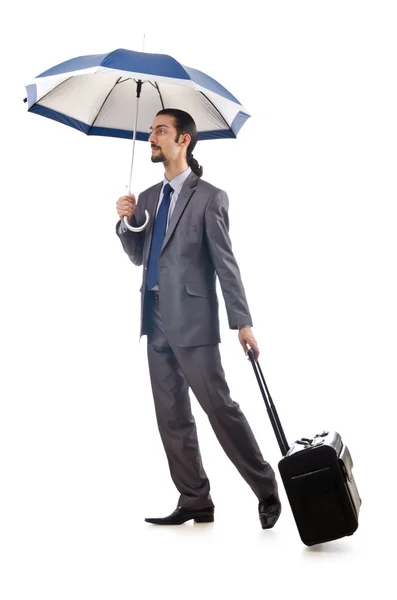Beyaz şemsiye ile işadamı — Stok fotoğraf