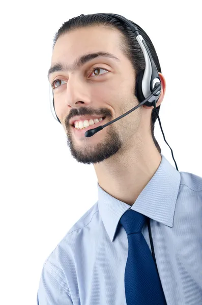 Operador de call center com fone de ouvido — Fotografia de Stock