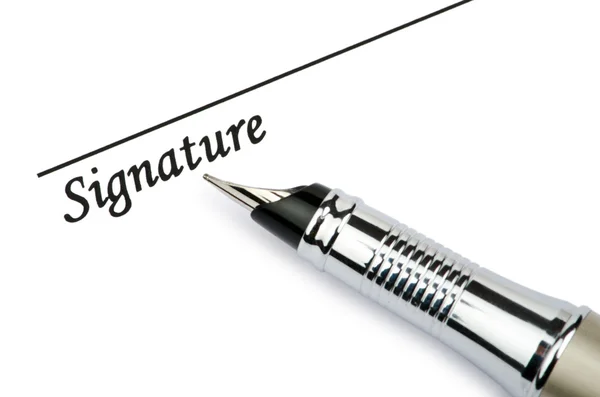 Penna och signatur isolerad på vit — Stockfoto