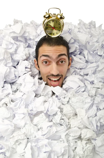 Hombre con mucho papel de desecho — Foto de Stock