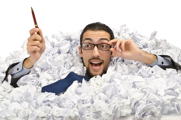 Man met veel afval papier — Stockfoto
