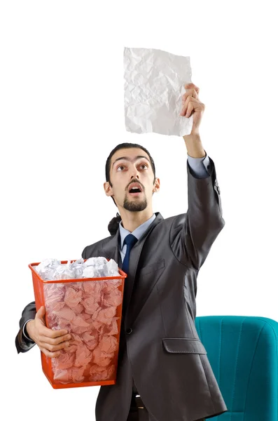 Homem com muito papel desperdiçado — Fotografia de Stock