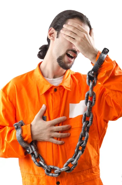 Criminoso em roupão laranja na prisão — Fotografia de Stock