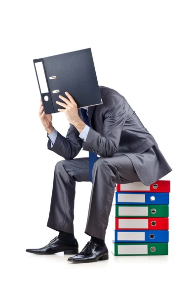 stock image Young businessman with folders on white