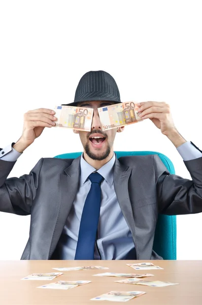 Adam beyaz izole para ile — Stok fotoğraf