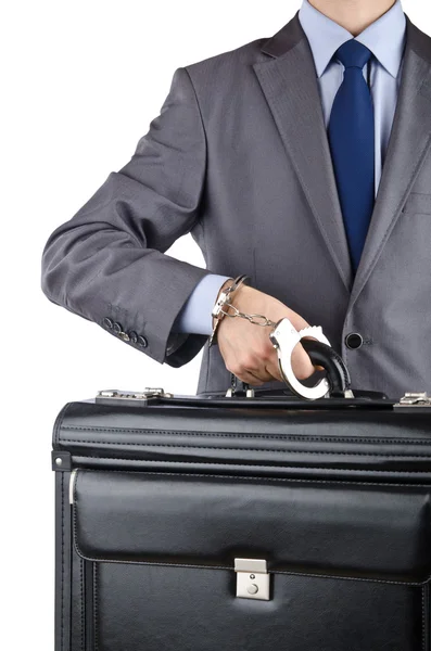 Man with briefcase and handcuffs — Stock Photo, Image