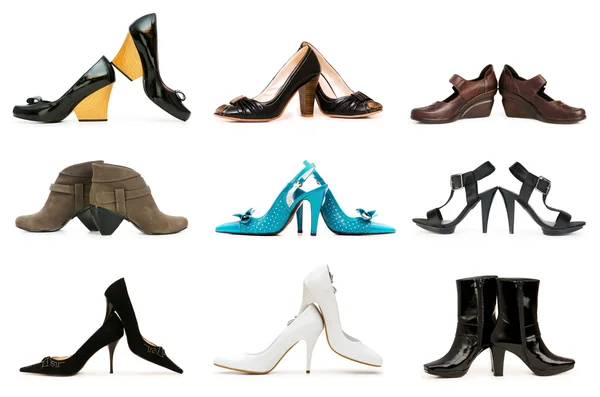 Samling av olika skor isolerad på vit — Stockfoto