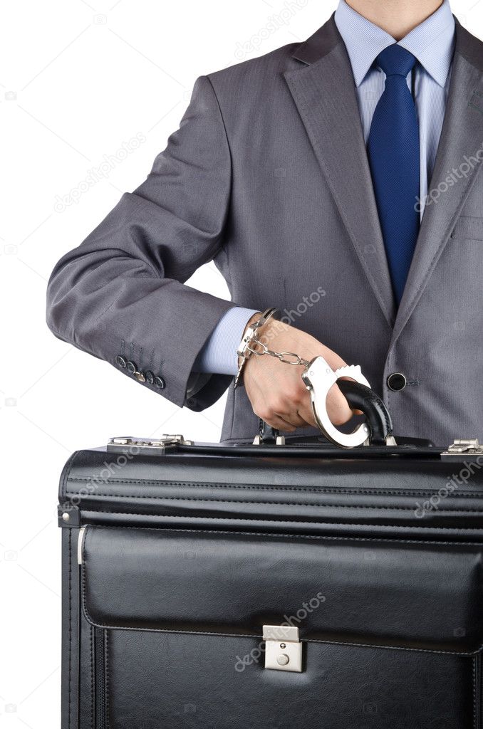 Man with briefcase and handcuffs