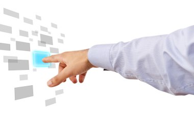 Sanal düğmelere basan iş adamı