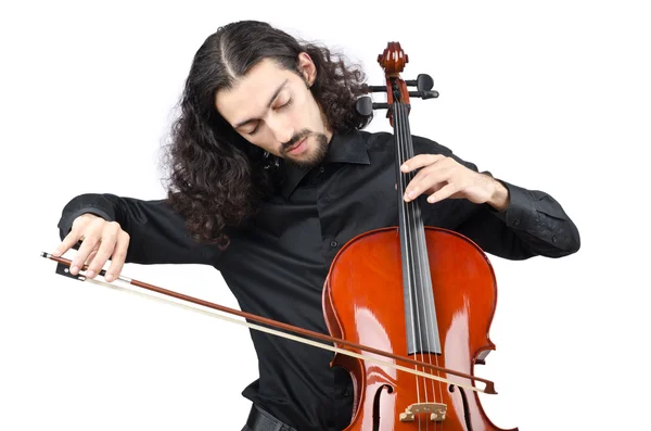 Man spelar cello på vit — Stockfoto