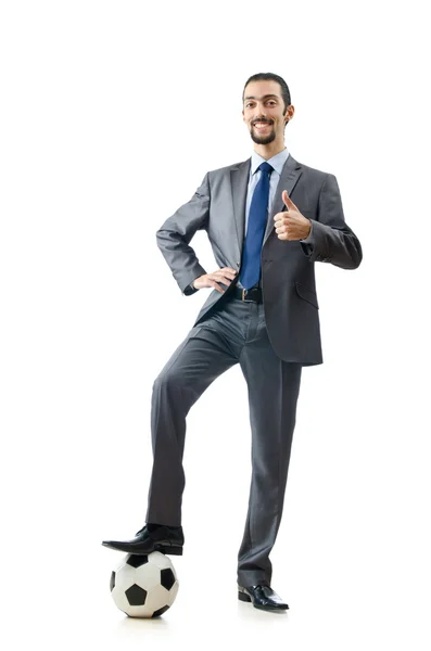 Concepto de fútbol con hombre de negocios en blanco — Foto de Stock