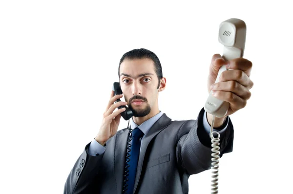 Άνθρωπος με τηλέφωνο που απομονώνονται σε λευκό — Φωτογραφία Αρχείου