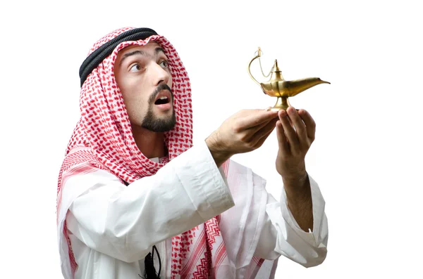 Arabský mladík s lampou — Stock fotografie