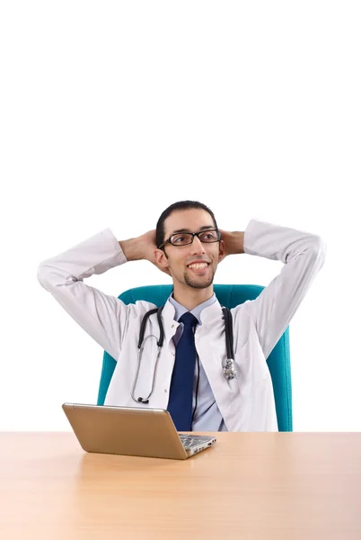 Male doctor working on laptop — Stock Photo, Image