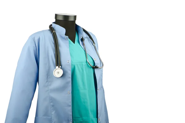 stock image Medical coat and stethoscope isolated on white