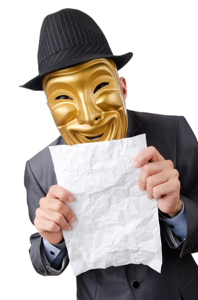 Concept d'espionnage avec homme masqué sur blanc — Photo