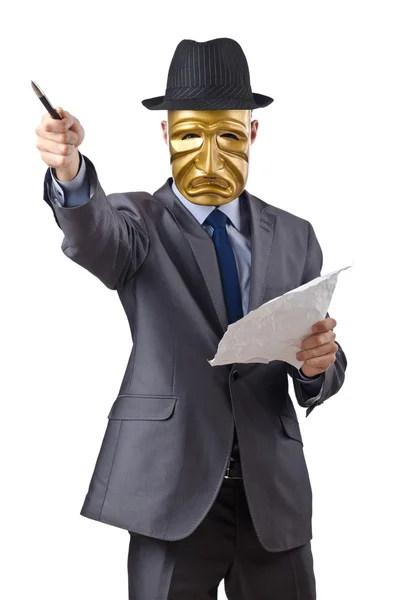 Muž s maskou na bílém pozadí — Stock fotografie
