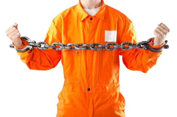 Criminale in vestaglia arancione in prigione — Foto Stock