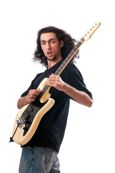 Chitarrista isolato sullo sfondo bianco — Foto Stock