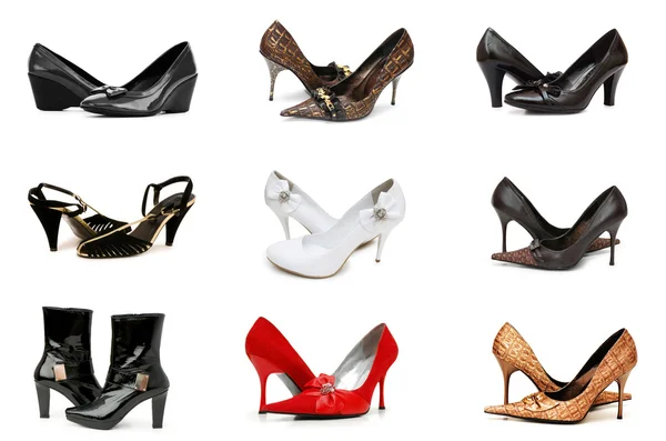 Raccolta di varie scarpe isolate su bianco — Foto Stock