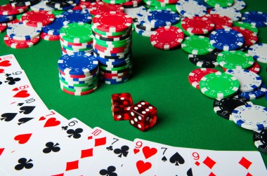 Many cards and casino chips clipart