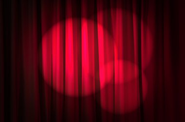 Brightly lit curtains in theatre concept clipart