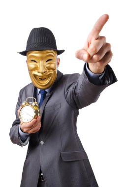 Masked man with clock on white clipart