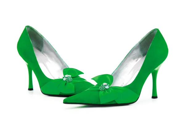 Green Female shoes on white background — Stock Photo, Image