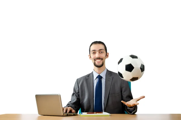 Fotbal koncept s podnikatelem na bílém pozadí — Stock fotografie