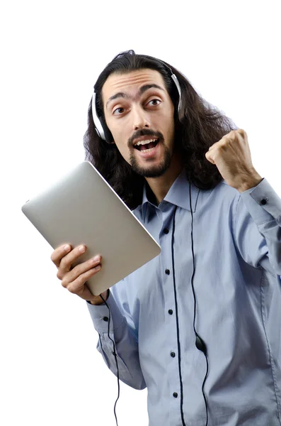 Studente che ascolta musica con tablet — Foto Stock