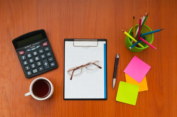 Desk top with many items — Stock Photo, Image