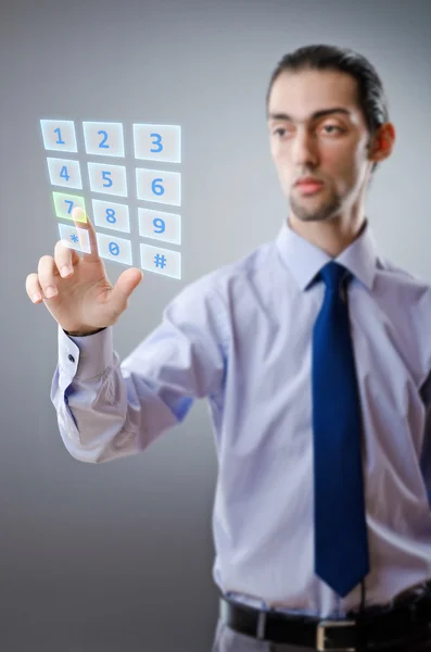 Affärsman trycker på virtuella knappar — Stockfoto