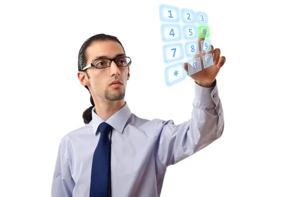 Homme d'affaires appuyant sur les boutons virtuels — Photo