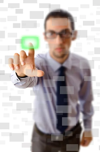 Empresário pressionando botões virtuais — Fotografia de Stock