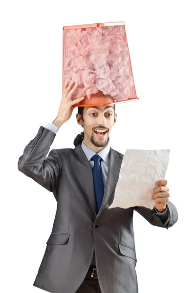 Człowiek z dużo zmarnowanego papieru — Zdjęcie stockowe