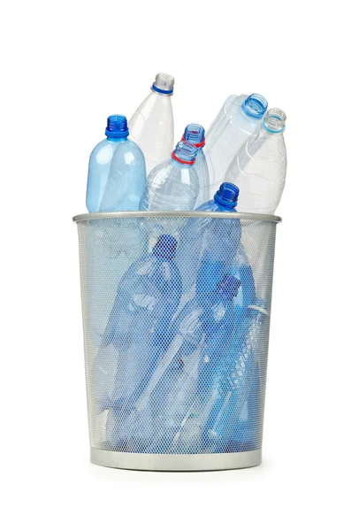 Üres műanyag palackokkal, fehér — Stock Fotó