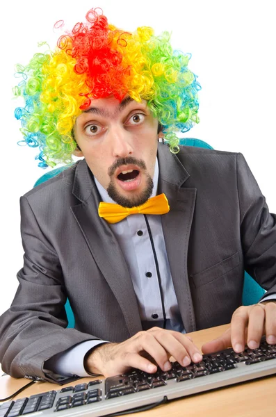 Clown uomo d'affari isolato sul bianco — Foto Stock