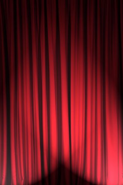 Brightly lit curtains in theatre concept clipart