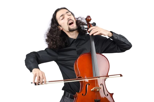 Hombre tocando violonchelo en blanco — Foto de Stock