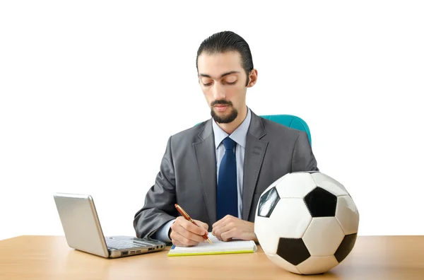 Concetto di calcio con uomo d'affari su bianco — Foto Stock